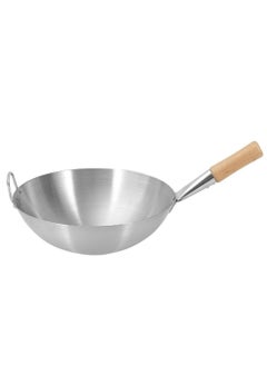 اشتري Stainless Steel Wok Pan Stir Fry Pan Deep Frying Wok Frying Skillet with Wooden Handle | 32cm في الامارات