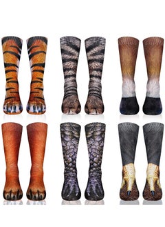 Buy 6 Pairs Funny 3D Animal Socks Crazy Animal Paws Socks Unisex 3D Printed Socks Novelty Animal Socks Cat Dog Tiger Eagle Horse Dinosaur Paw Crew Socks for Men Women Teens Supplies in Saudi Arabia