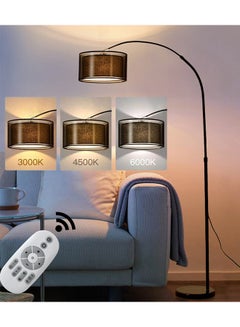 Buy Floor Lamp Nordic Luxury Tricolor Dimming LED Floor Lamp Vertical Adjustable Standing Lamp For Living Room Bedroom Home Decor Floor Lighting With Double Layer Fabric Lampshade 12W in Saudi Arabia