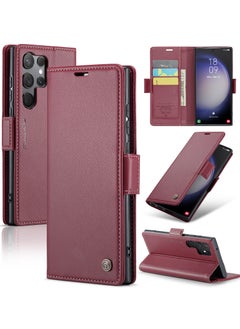 Buy Flip Wallet Case For Samsung Galaxy S23 Ultra, [RFID Blocking] PU Leather Wallet Flip Folio Case with Card Holder Kickstand Shockproof Phone Cover (Red) in UAE