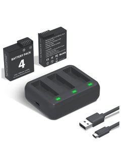 اشتري Battery Charger Pack for OSMO Action 3/4 - Includes 2 x 1800mAh Batteries and 3-Channel USB Charger Kit, Portable Charging Solution for OSMO Action 3 Camera. في السعودية