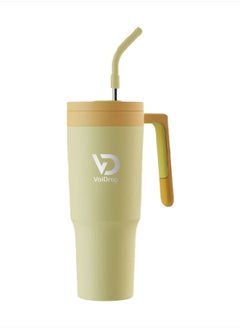 Buy Voidrop Tumbler with Handle and Straw Lid Wall Vacuum Reusable Stainless Steel Insulated Travel Mug Modern Insulated Tumblers Cupholder Friendly Keeps Cold for 24 Hours Pistachio Green 1200ML in UAE