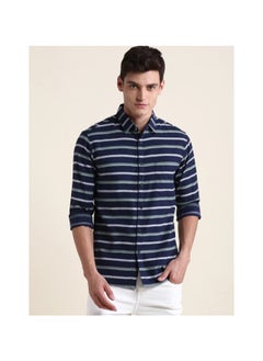 Buy Men's Navy Slim Fit Cotton Casual Shirt in Saudi Arabia