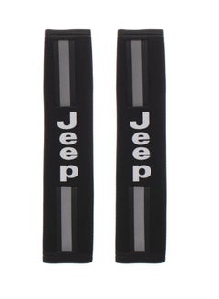 اشتري Car seat belt cover and radar reflector, two pieces, With Jeep Car Logo - Black Silver في مصر