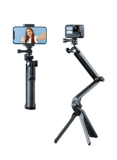 اشتري TELESIN 3-Way Selfie Stick Tripod Grip Magic Arm Foldable Pole Multi-Mount For Insta360 Ace Pro GoPro 12 11 Action 4 3 Accessory في السعودية