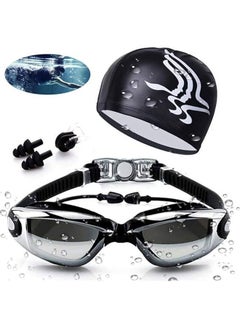 Buy Adjustable Swimming Goggles Waterproof and Cap Set 4 in 1, UV 400 Protection Lenses Clear Anti-Fog in UAE