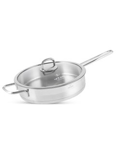 Buy President Series Premium 18/10 Heavy-gauge Stainless Steel Frying Pan - Induction 3-Ply Thick Base Fry Pan with Glass Lid for Even Heating Oven Safe Silver in UAE