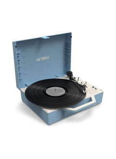 Buy Victrola Re-Spin Sustainable Suitcase Record Player with Built in Bluetooth Speakers 3 Speed Belt Driven Turntable Built-in Bass Radiator 3.5mm Headphone Jack Light Blue in UAE