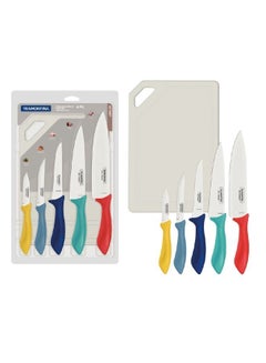 Buy Tramontina 6 Pieces Knives Set With Cutting Board | Stainless Steel Blades With Polypropylene Handles Multicolor | Chef, Kitchen, Boning, Steak And Vetables Knife Affilata in UAE