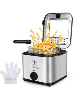 Buy fryer 1.5L with viewing window, stainless steel with filter basket deep fryer with adjustable temperature suitable for home kitchens and parties in UAE