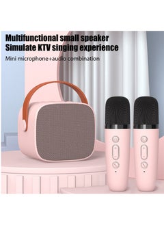 Buy Portable Karaoke Machine with 2 Wireless Microphone Music Player Toys Gifts Children Mini BT Speaker for Kids Pink in Saudi Arabia