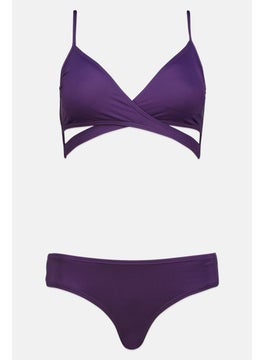 Buy Women 2 Pieces Plain  Bikini Set, Deep Plum in UAE