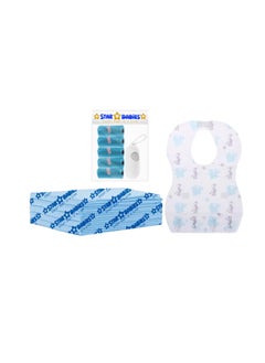 اشتري Star Babies Disposable Combo pack (Changing Mat 5pcs, Bibs 5pcs, Scented Bag w/dispenser)-Blue في الامارات