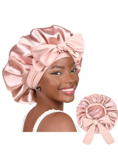 اشتري Double Layer Satin Bonnet Silk Bonnet, Curly Hair Hair Silk Hair Wrap for Sleeping Night Sleep Cap, Satin Silk Bonnet Lined Hair Bonne Tie Band Bonnets (Pale Pink) في الامارات