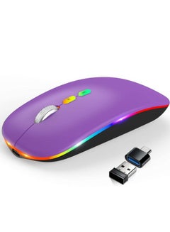 Buy Led Wireless Mouse Slim Rechargeable Wireless Bluetooth Mouse 2.4G Portable Usb Optical Wireless Computer Mice With Usb Receiver And Type C Adapter (Purple) in Saudi Arabia