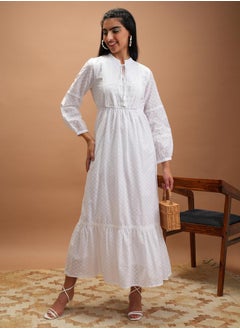 Buy Dobby Tie-Up Neck Tiered Maxi Dress in Saudi Arabia