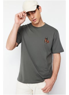 Buy Gray Men's Relaxed/Casual Cut Horse/Animal Embroidered Short Sleeve  T-Shirt in Egypt