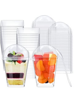 Buy Clear Plastic Dessert Cups with Lids and Tasting Spoons Disposable Square Dessert Cups Plastic Mini Dessert Tumbler Appetizer Cups for Party Weddings Desserts Appetizers Mousse in UAE