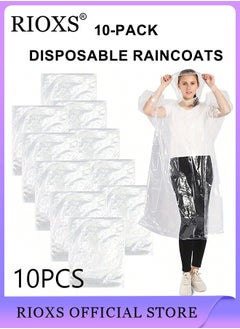 Buy 10 Pcs Rain Ponchos for Adults Disposable Plastic Raincoats Rain Ponchos with Drawstring Hoods Disposable Emergency Ponchos Perfect for Camping Hiking Travel in UAE