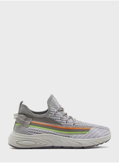 Buy Rainbow Stripe Knit Lace Up Sneakers in UAE