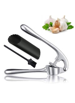 Buy Garlic Press with Silicone Peeler & Brush, Premium Garlic Mincer Tool with Ergonomic handle, Ginger Crusher with Good Grip, Easy to Use & Clean , Dishwasher Safe in Saudi Arabia