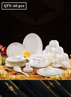 Buy 60 Pieces European Style Tableware Plates and Bowls Set Bone China Dinnerware White Ceramic Dinner Set in UAE