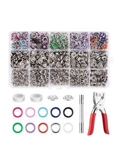 اشتري 200 Sets Snap Button Snap Fastener kit Snaps 9.5mm Metal Snaps Buttons with Fastener Pliers Press Tool Kit Perfect for DIY Crafts Clothes Hats and Sewing(10 Colors) في السعودية