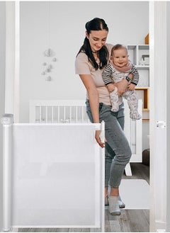 Buy Retractable Baby Safety Gate Baby Fence Barrier Pet Dog Gate With Expandable Up To 140Cm Width 80 Cm Height Child Kids Safety Gate Baby Gate For House Stairs Doorways Safety Gate For Baby White in UAE