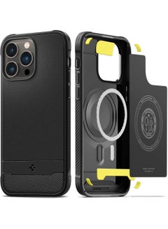Buy Rugged Armor MagFit iPhone 14 PRO Case Cover with MagSafe and Carbon Fiber Textures - Matte Black in UAE