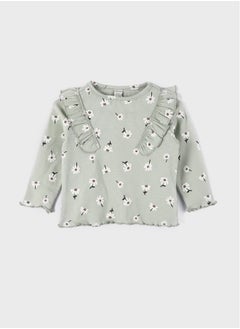 Buy Floral Printed and Ruffle Detailed Crew Neck Baby Girl Blouse in Egypt