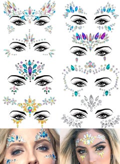 Buy Set of 8 Facial Gems Mermaid Facial Jewelry Stickers on Crystal Rhinestones Facial Gems Stickers Tears Gems Face Temporary Tattoo Stickers Festive Festive Clothing in UAE