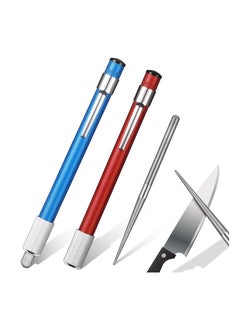 اشتري 2 Pieces Diamond Retractable Knife Sharpener Honing Steel Sharpening Rod for Kitchen Outdoor Serrated Stick Tools (Blue, Silver) في الامارات