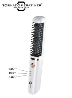 Buy Hair straightening brush USB straightening brush Cordless hair straightening comb anti-ironing function 3 Temperature level adjustable white white in Saudi Arabia
