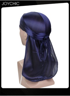 Buy New Style Soild Pattern Silk Durag Satin for Men Pirate Caps Long Tail Decoration Head Wrap Elastic Beanie Hats Waves Hijab  Navy in UAE