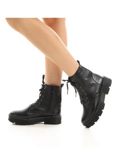 Buy Flat Leather Ankle Boot For Woman's - Black in Egypt