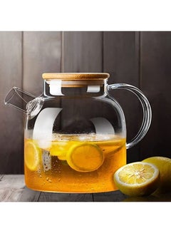 Buy Glass Tea Pot Kettles Stovetop Safe, 50.7oz/1500mL Heatproof Borosilicate Glass Teapot Water Pitcher With Wooden Lid and Removable Filter Spout for Loose Leaf and Blooming Tea in Egypt