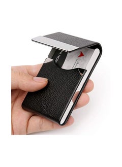 اشتري Business Card Holder Case, DELFINO Black Fashion Professional PU Leather Business Card Carrier, Luxury Metal Name Card Holder with Magnetic Shut, Wallet Credit Card ID Case for Men & Women Best Gift في السعودية