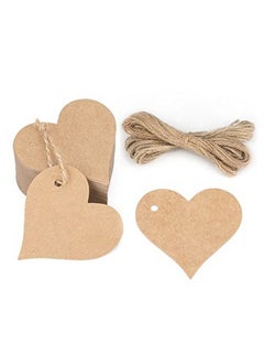 اشتري 100Pcs Kraft Paper Gift Tags Heart Paper Tags With 66 Feet Jute Twine For Diy Craftsvalentine (Brown) في السعودية