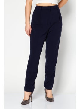 Buy Women Wide Leg Printed Chino Pants, Navy Blue in UAE