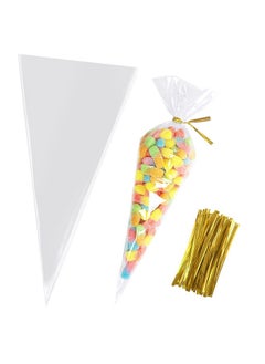 Buy Cone Shaped Treat Bags 5X10 Inches Clear Cone Shaped Cellophane Treat Bags Cone Triangle Plastic Bags For Treats Popcorn Favor Candy 100Pieces in UAE