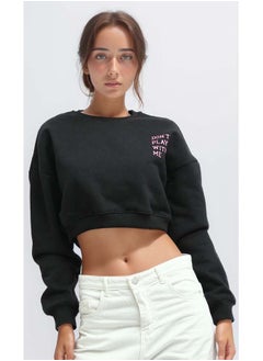 اشتري Casual Feminie Cropped Sweet Shirt - Black في مصر