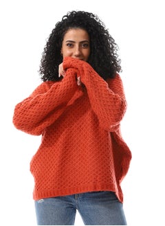 اشتري Lattice Knitted Pattern Loose Fit Pullover_Bricks Red في مصر