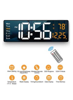 Buy Digital Wall Clock Large Display 16.2 Inch Large Wall Clocks LED Digital Clock with Remote Control for Living Room Decor Automatic Brightness Dimmer Big Clock with Date Week Temperature Orange in Saudi Arabia