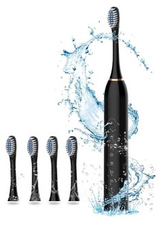 Buy Electric Toothbrush USB Rechargeable Uultrasonic Toothbrush Dental Cleaning Kit with 4 Brush Heads 6 Cleaning Modes Black in Saudi Arabia