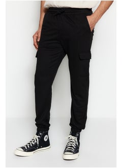 Buy Black Men's Regular/Normal Cut Cargo Pocket Elastic Leg Sweatpants in Egypt