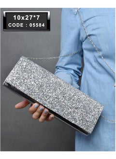 Buy Luxurious party and evening bag, shiny silver color in Egypt