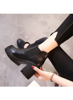 Buy 2024 British Style Martin Boots Womens Chunky Heel Ankle Bootiesblack thick cotton black thick cotton in Saudi Arabia