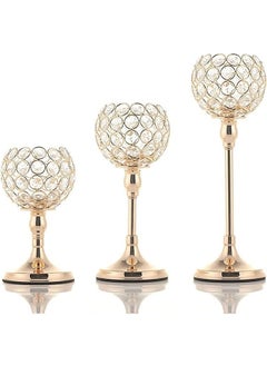 اشتري Crystal Candle Holders for Dining Table Centerpiece Decor, 3Pcs Tealight Candlestick Holder Gold for Party, Holiday, Home Decor(4-inch Big Candle Bowl) في السعودية