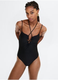 Buy Halter Neck Cut Out High Leg Swimsuit in Saudi Arabia