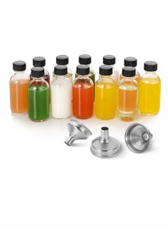 اشتري 2 Oz Transparent Small Glass Bottle with Lid, 3 Stainless Steel Funnels, Boston Round Sample Bottle, Mini Travel for Juice, Ginger Oil, Liquid, No Leakage (6 PCS, 60 ML) في السعودية